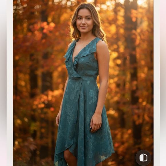 Leith Dresses & Skirts - Leith Womens Sleevless Ruffle Neck
Floral Wrap Midi Dress Teal
Small